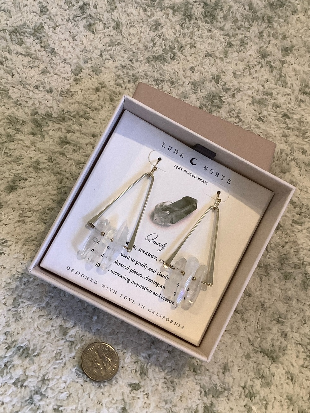 Luna Norte Clear Quartz Crystal Cluster Drop Earrings 14kt plated brass NWT box - Picture 8 of 12